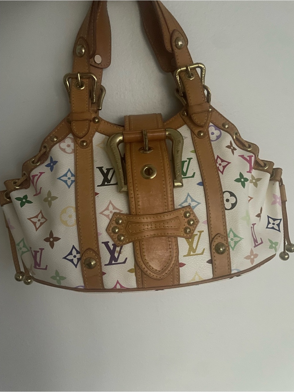 Louis Vuitton Multicolor Monogram White Canvas Shoulder Bag with Vachetta Trim